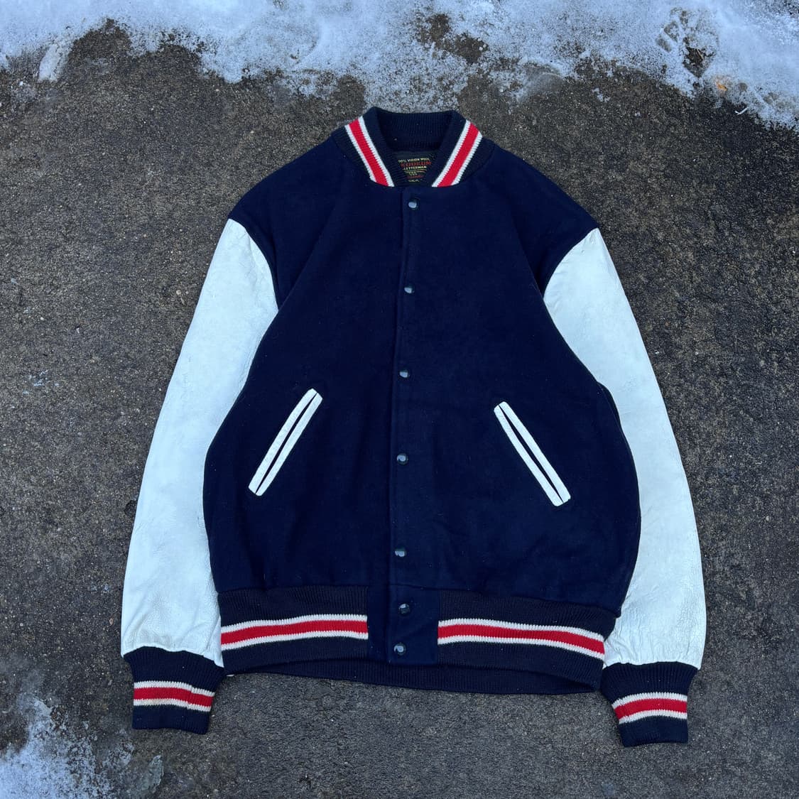 빈티지 네이비 리얼레더 바시티자켓 상품이미지1