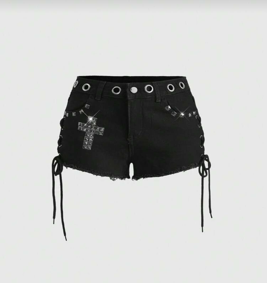 펑크 리벳 데님 블랙 반바지 숏팬츠 핫팬츠 상품이미지3