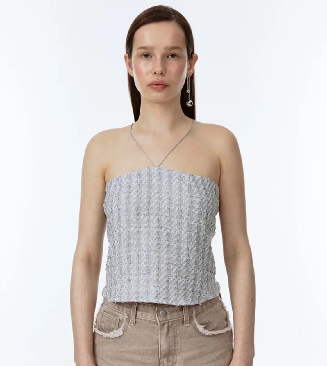 소프트 서울 트위드 홀터넥 탑 상품이미지1