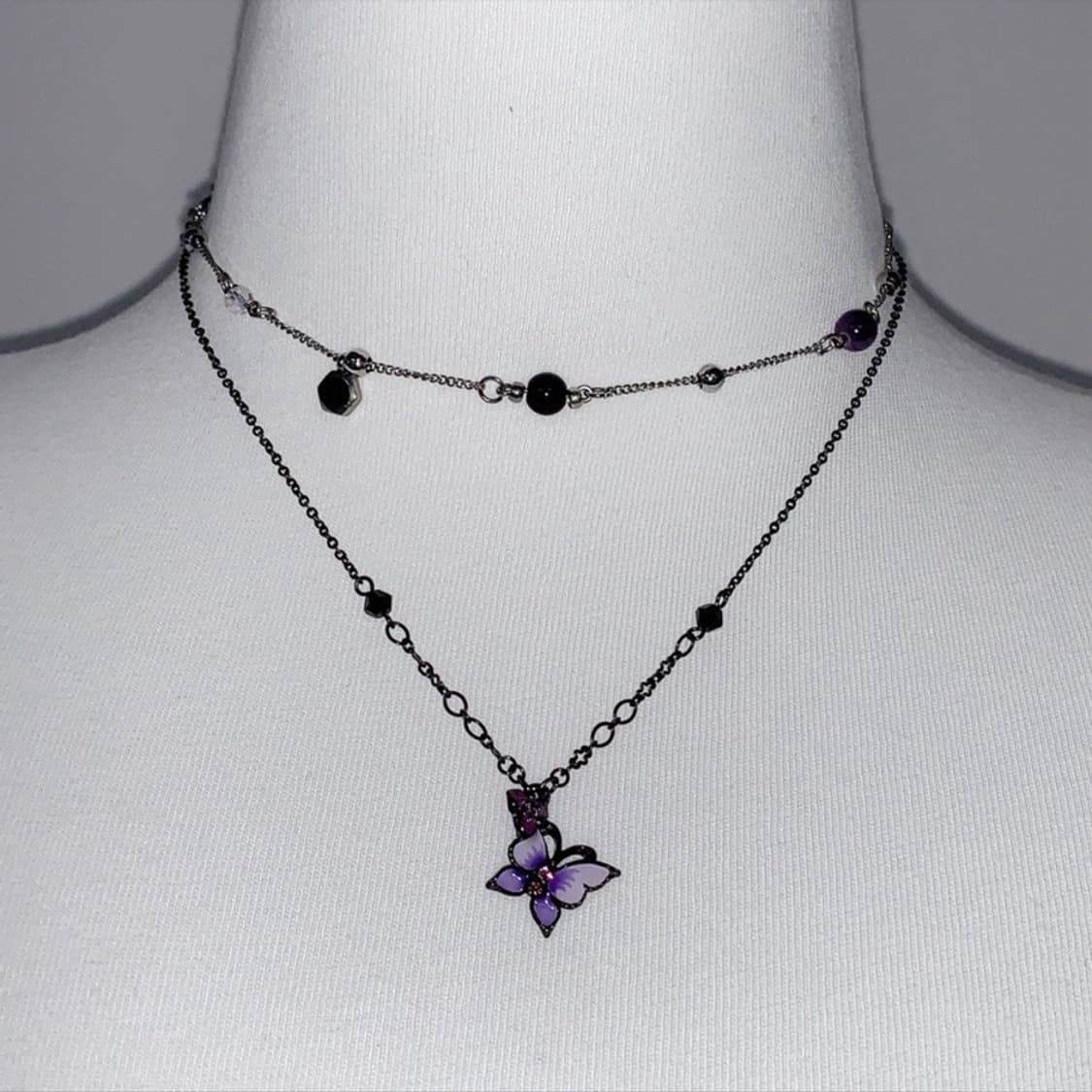 빈티지 안나수이 퍼플 나비 목걸이 + 레이어드용 목걸이 세트 상품이미지1