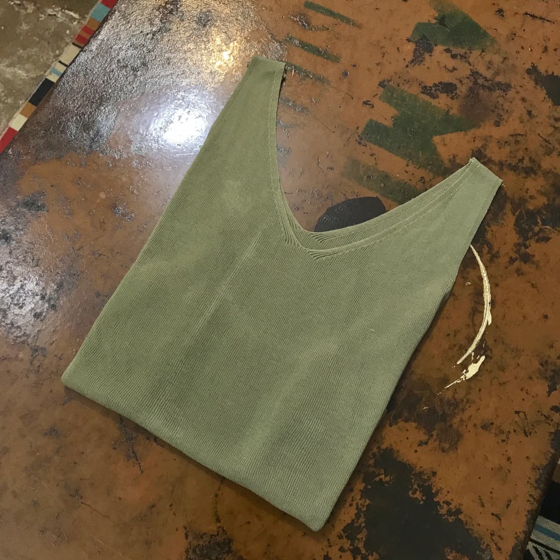 빈티지 카키 코튼 슬리브리스 나시 티셔츠 여성 44 55 사이즈 상품이미지1