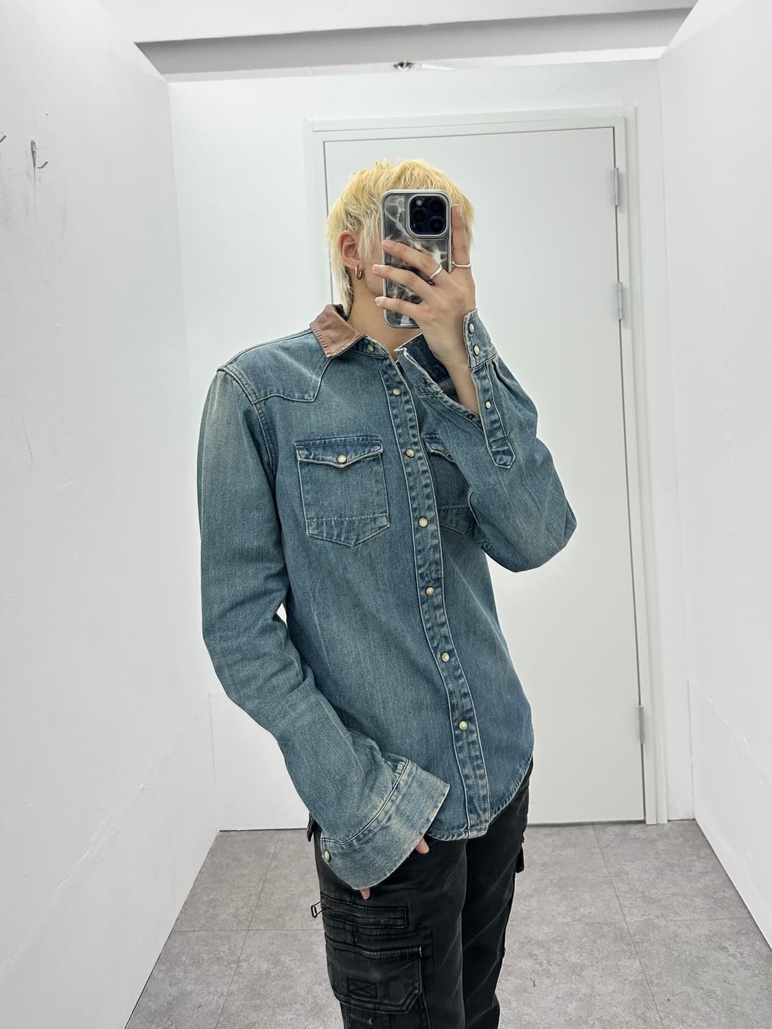 All Saints western leather denim shirts 상품이미지3