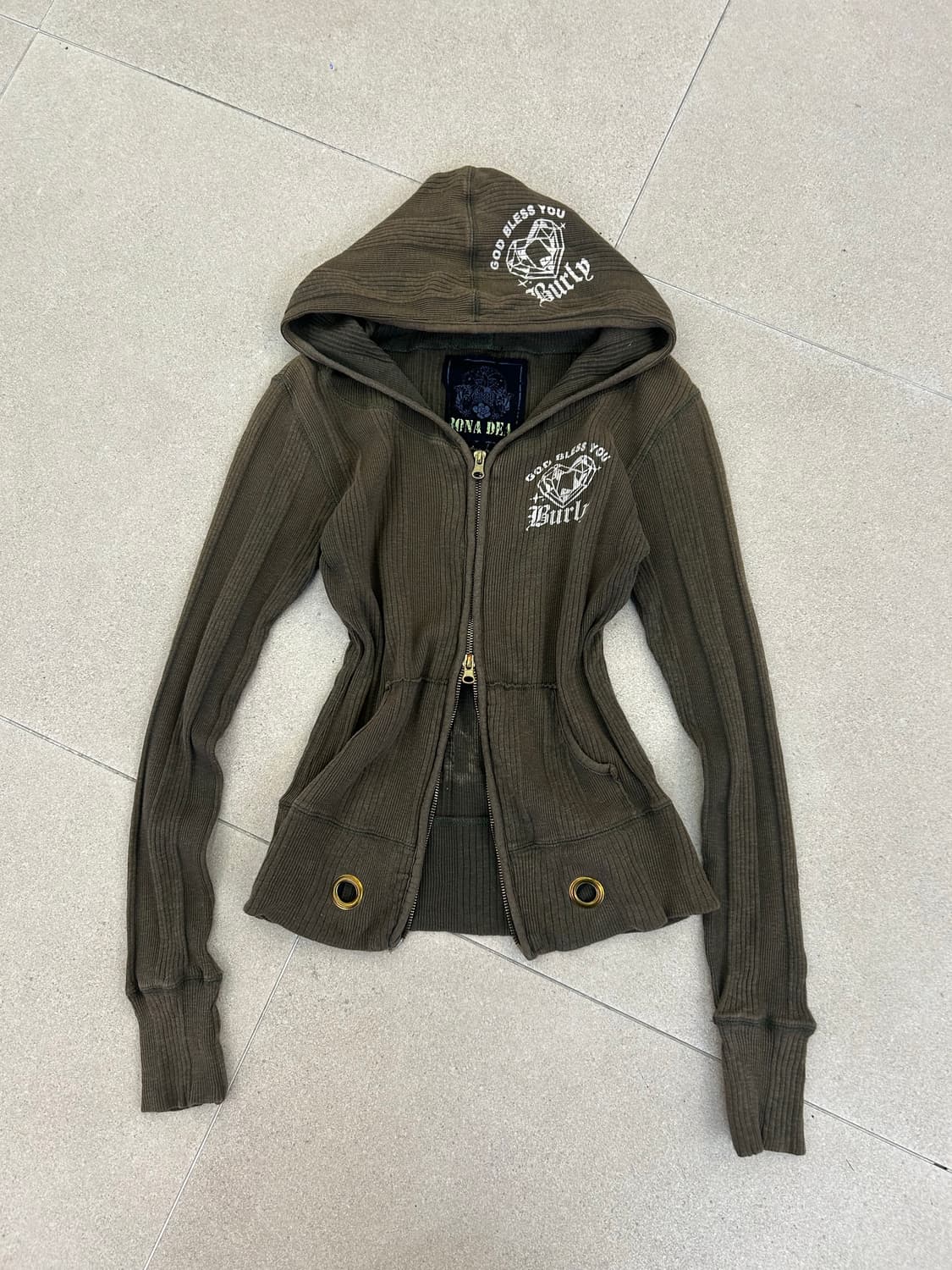 y2k 카키 골지 후드집업 상품이미지1