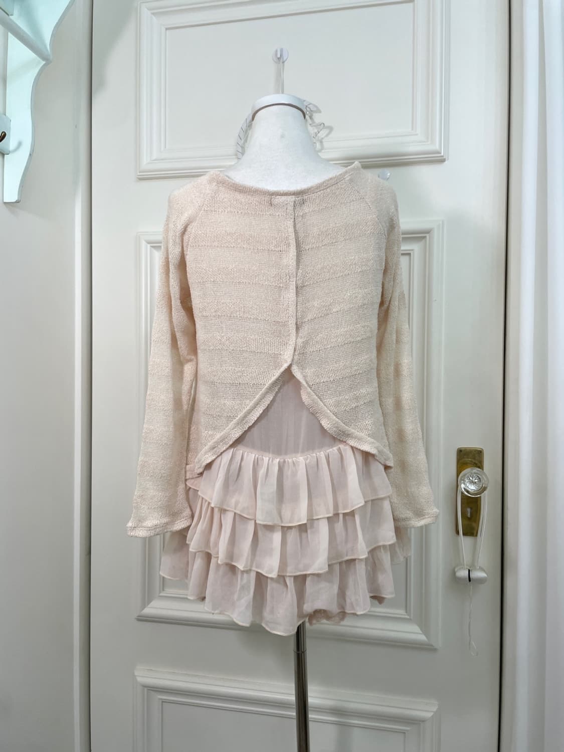 coral chiffon ruffle layered knit top 상품이미지3