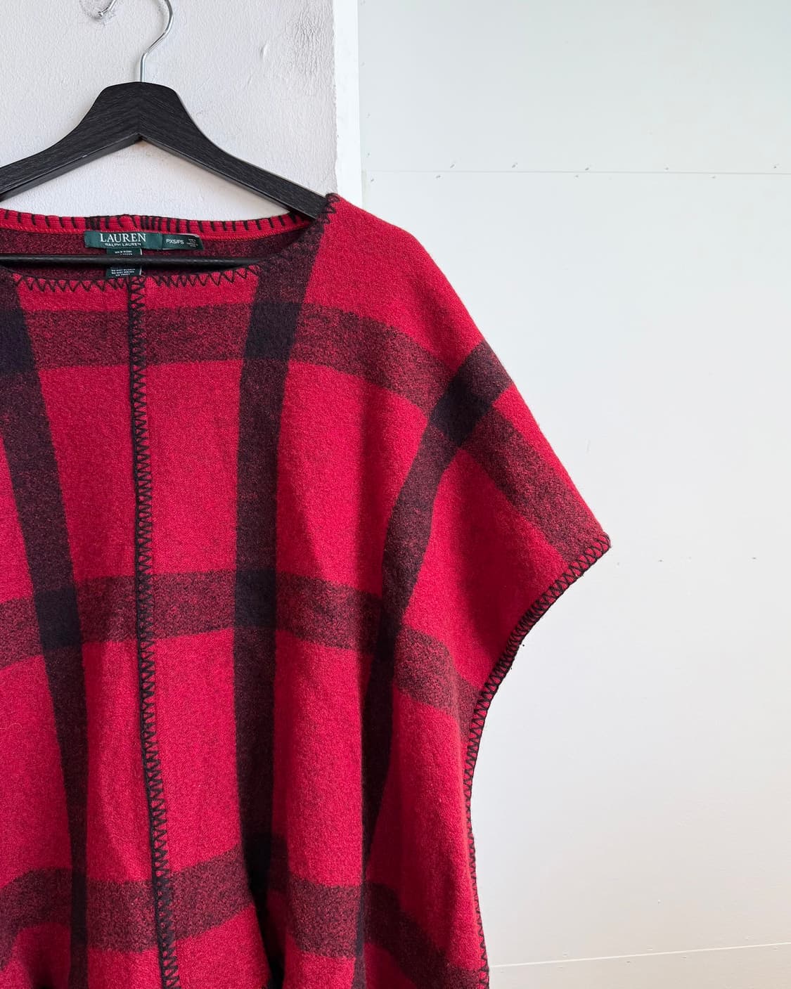 랄프 로렌 레드 체크 울 케이프  상품이미지4