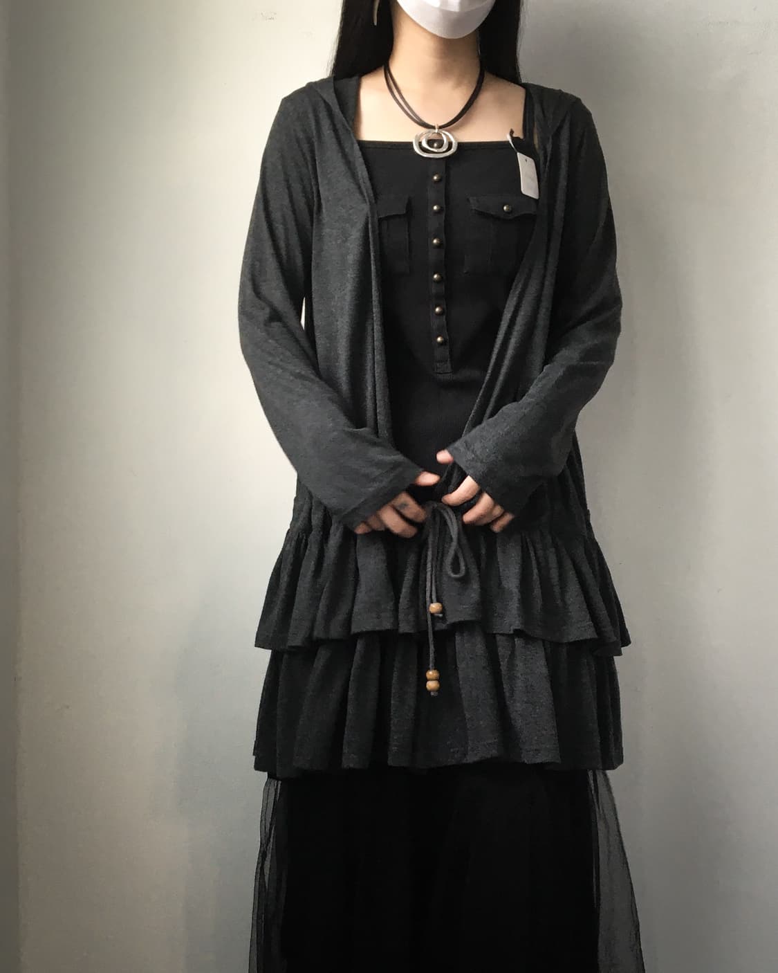 Frill point hood open cardigan 상품이미지1