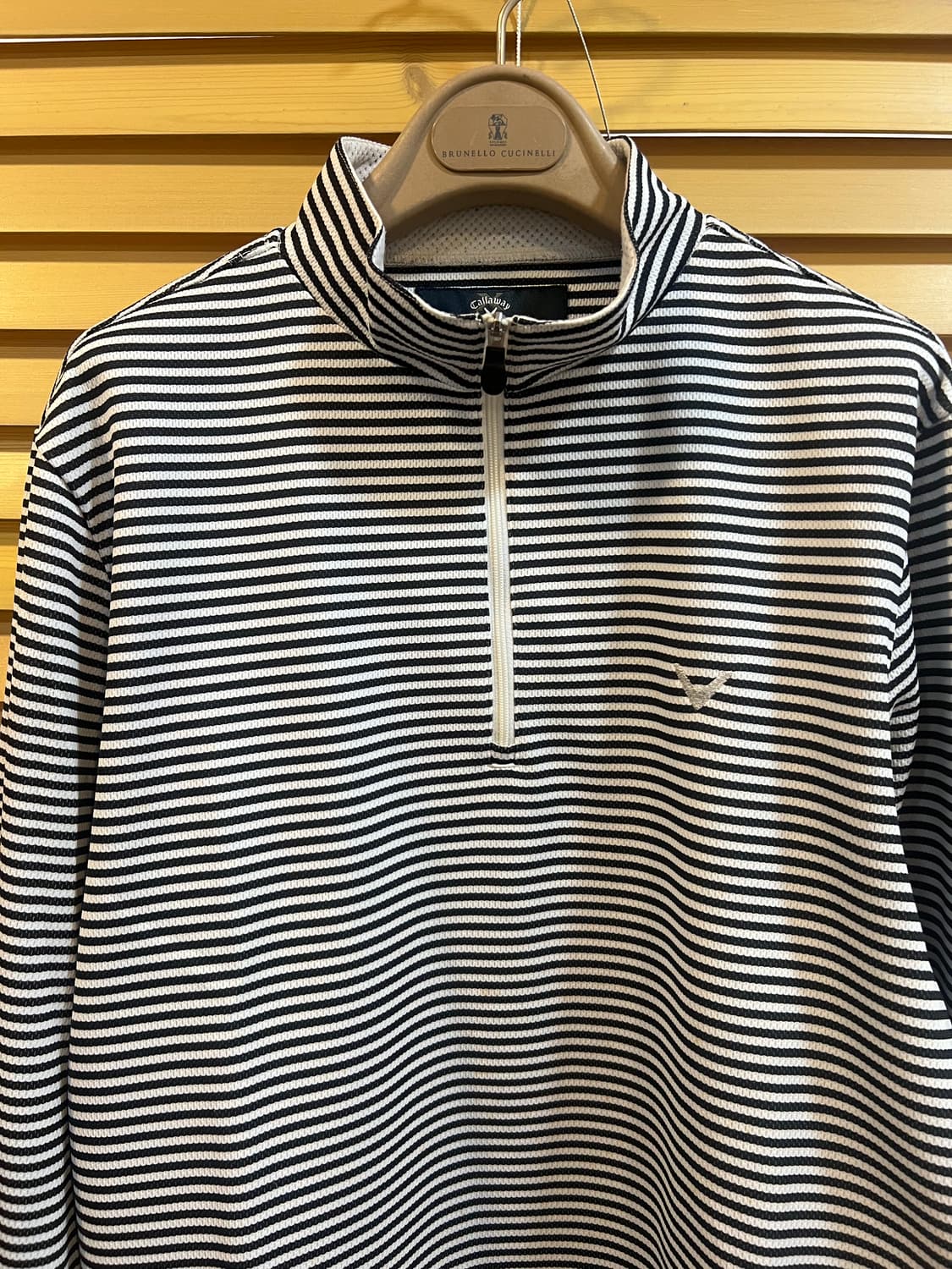 캘러웨이 남성 블랙 스트라이프 반집업티셔츠 골프긴팔티셔츠 상품이미지1