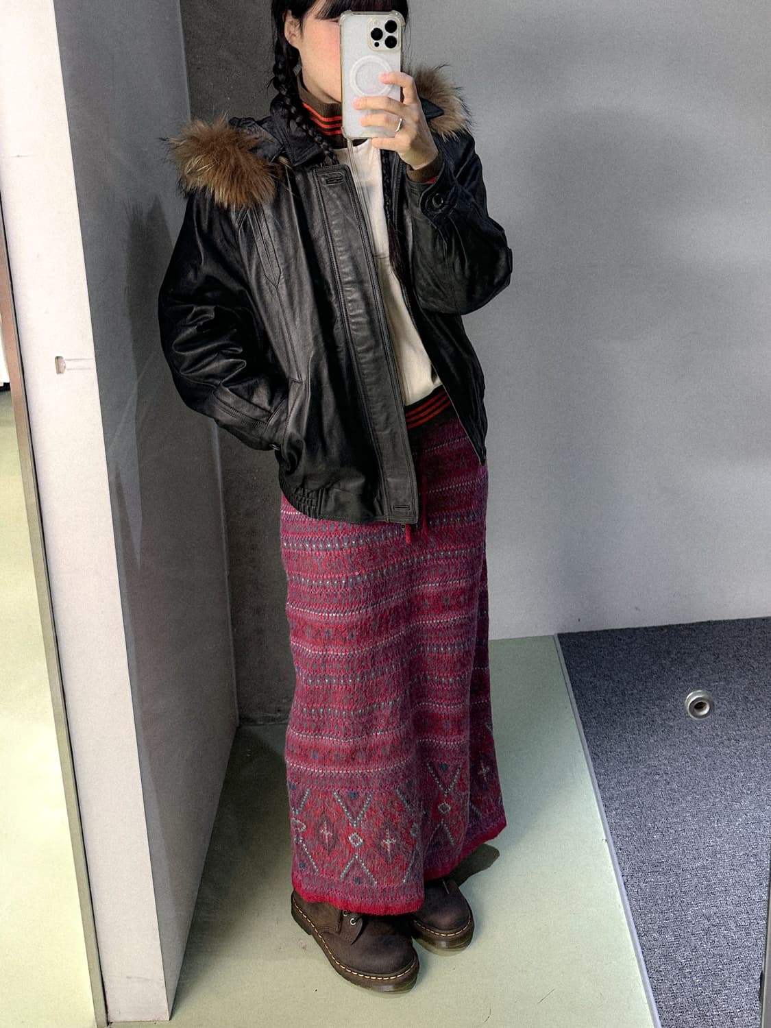 red winter pattern knit long skirt 상품이미지3