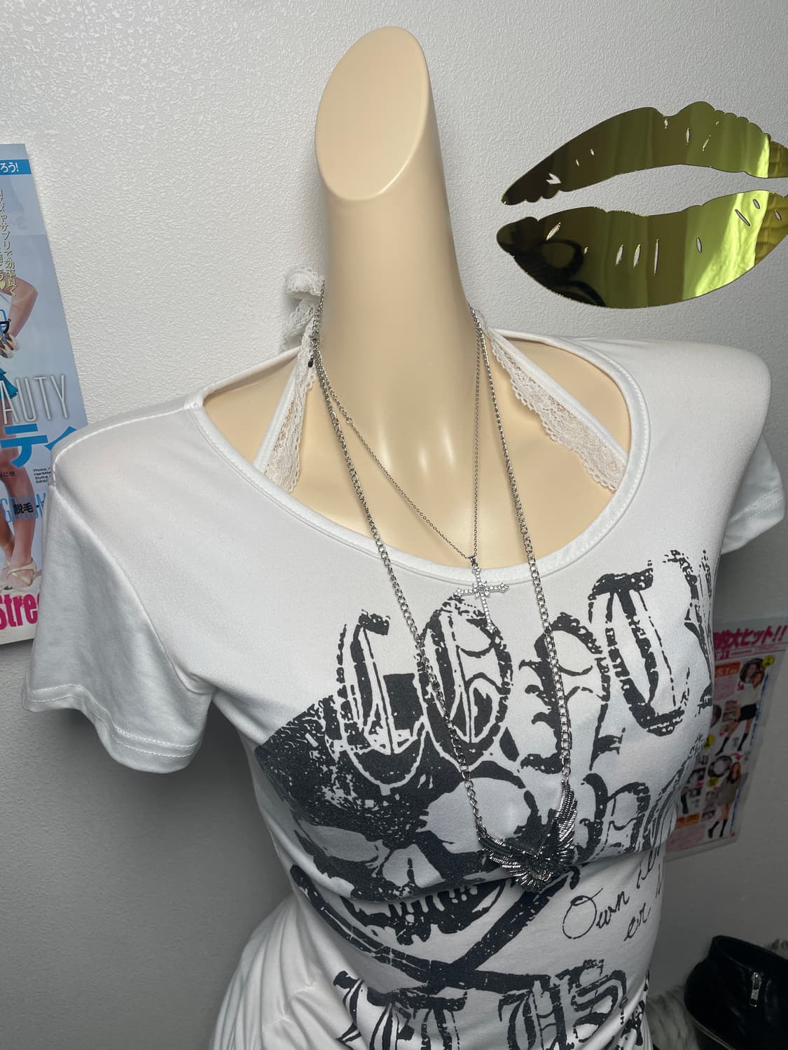 펑크 punk y2k 해골 셔링 반팔티 상품이미지2