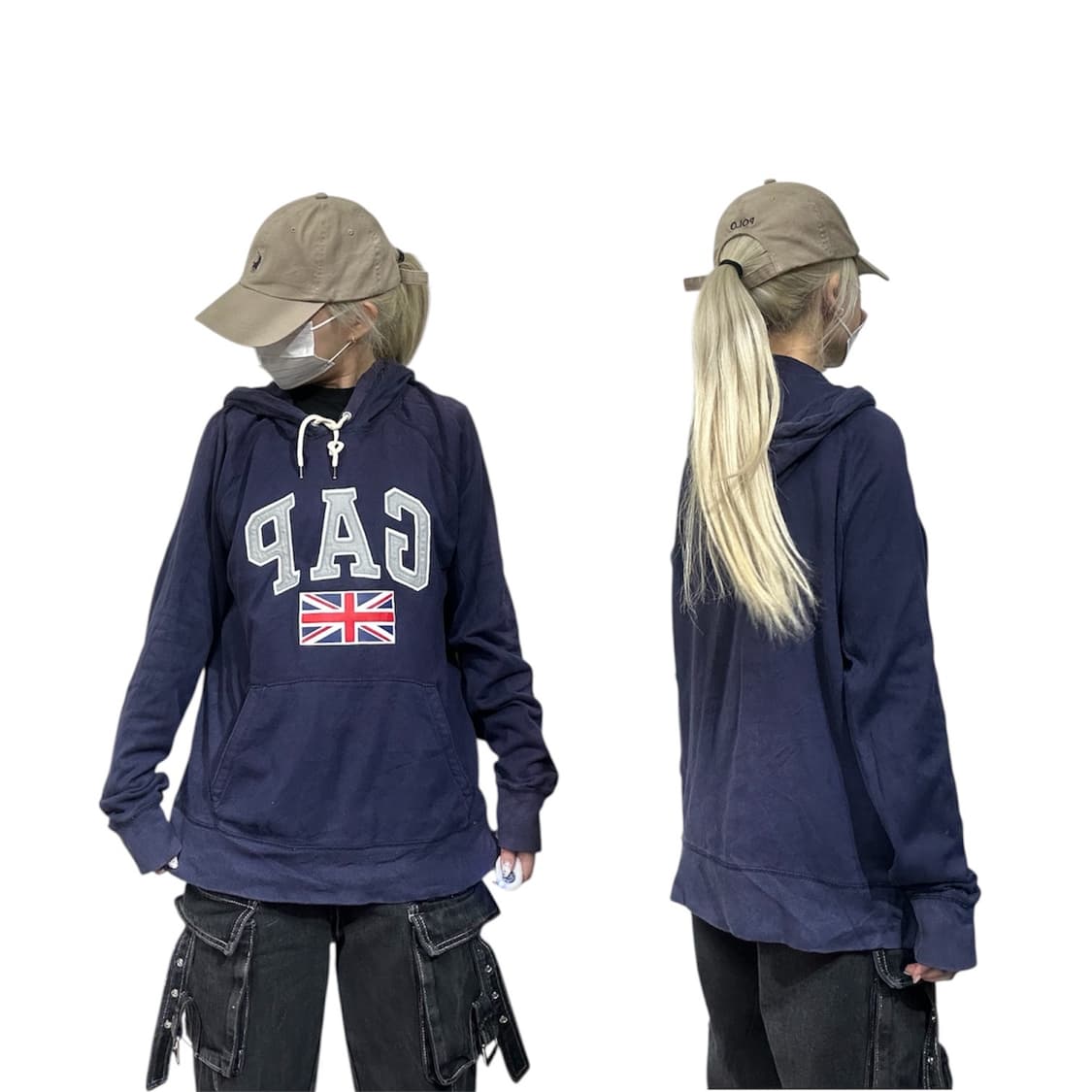 Gap 유니온잭 y2k 빅 로고 네이비 후드티 M 상품이미지1