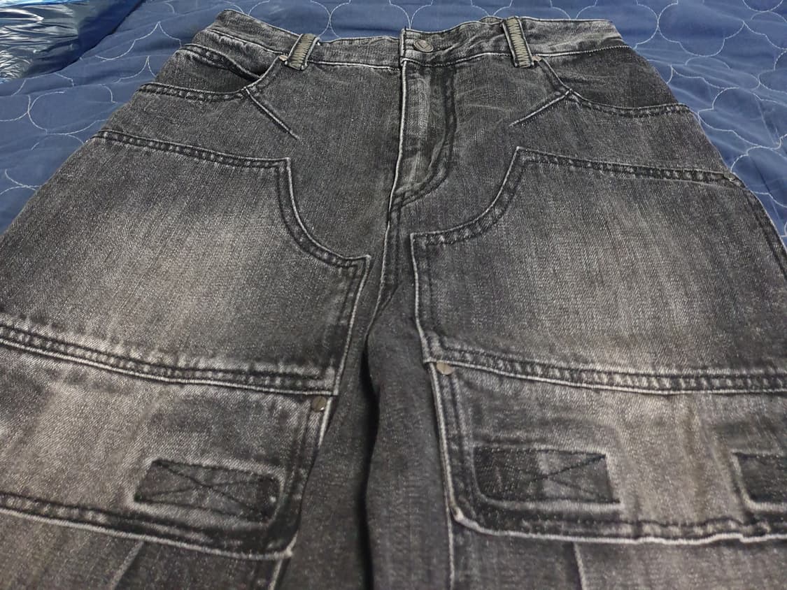 VONVAT 유틸리티 빈티지 카고 혜비 와이드 데님팬츠 흑청 (2사이즈) 상품이미지2