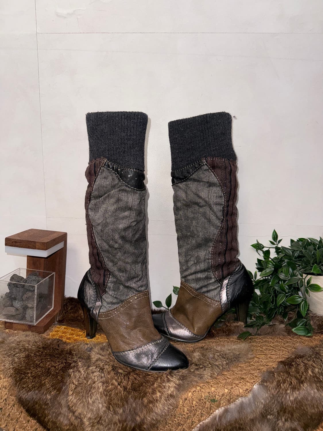 BNX oriental y2k patch design knit boots 상품이미지1