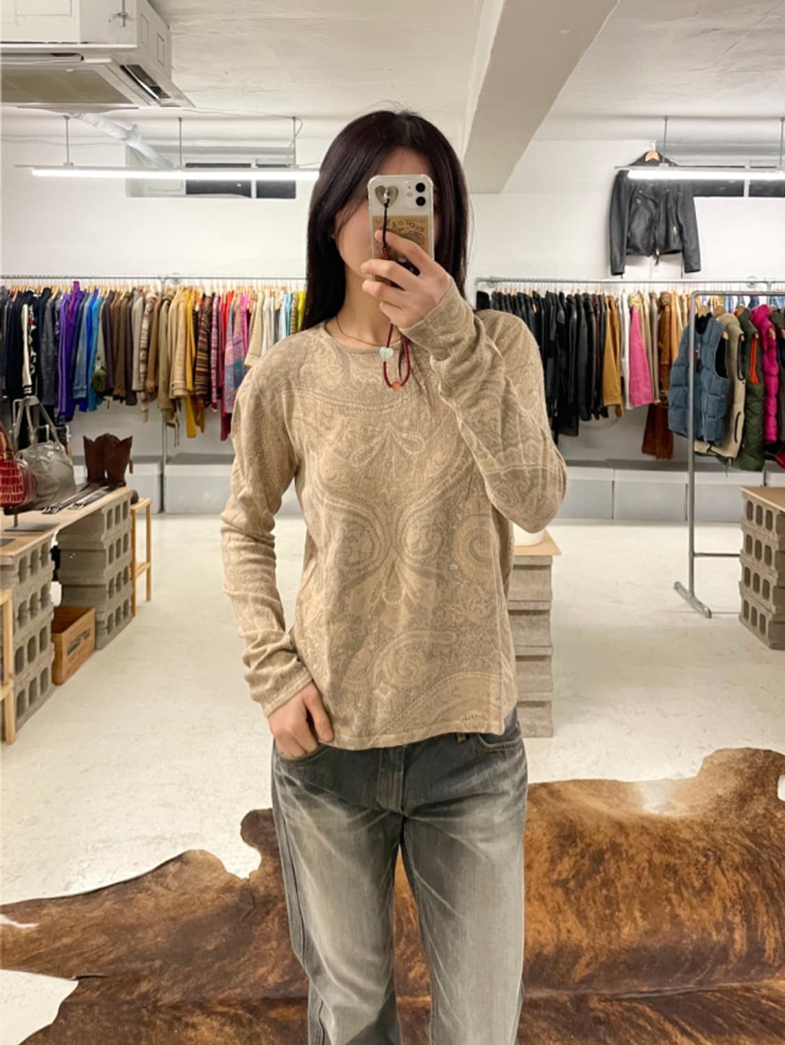 캐시미어 실크 혼방 페이즐리 니트 티셔츠 상품이미지1