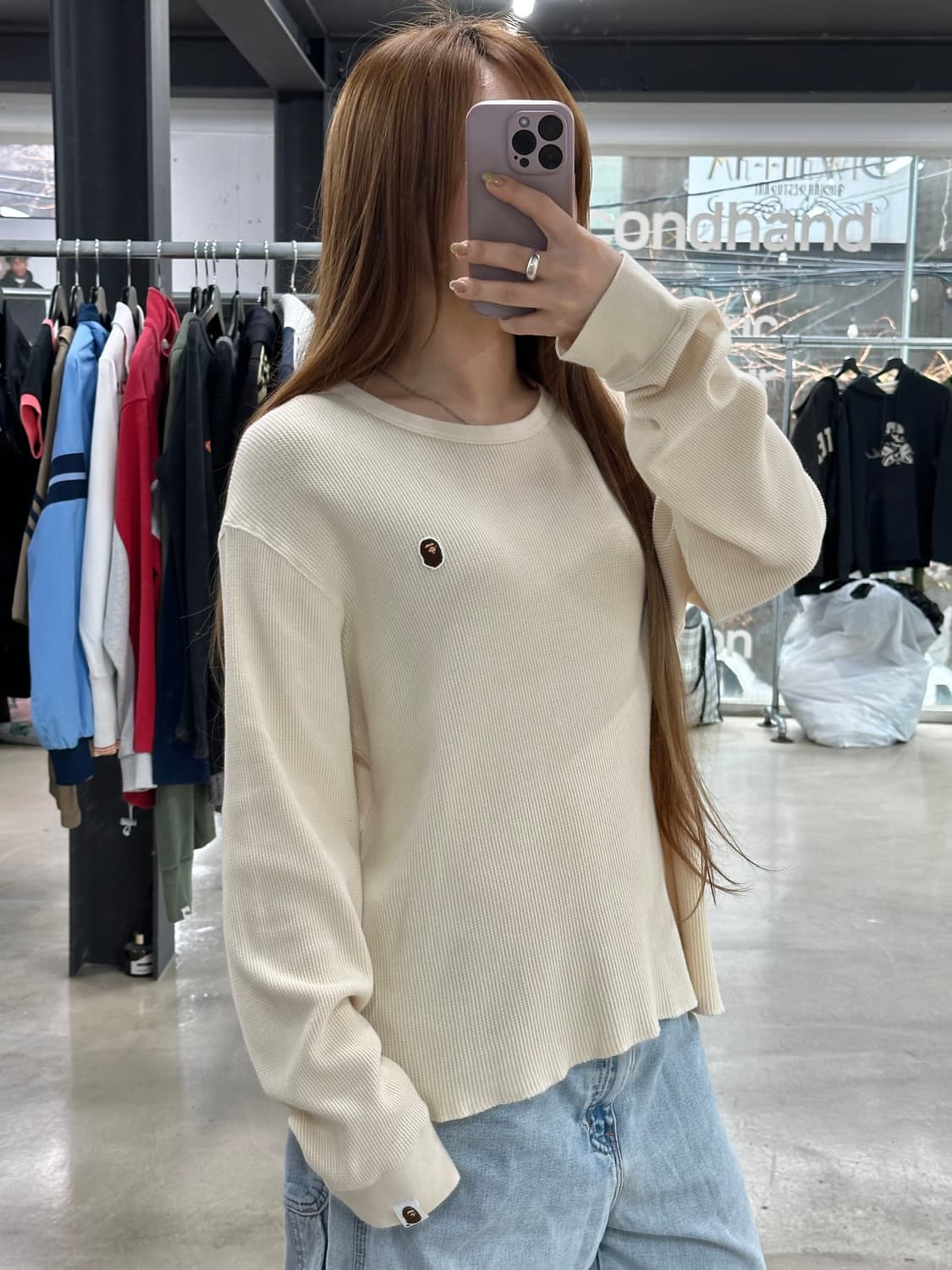 베이프 자수사루 와플 롱슬리브 상품이미지1