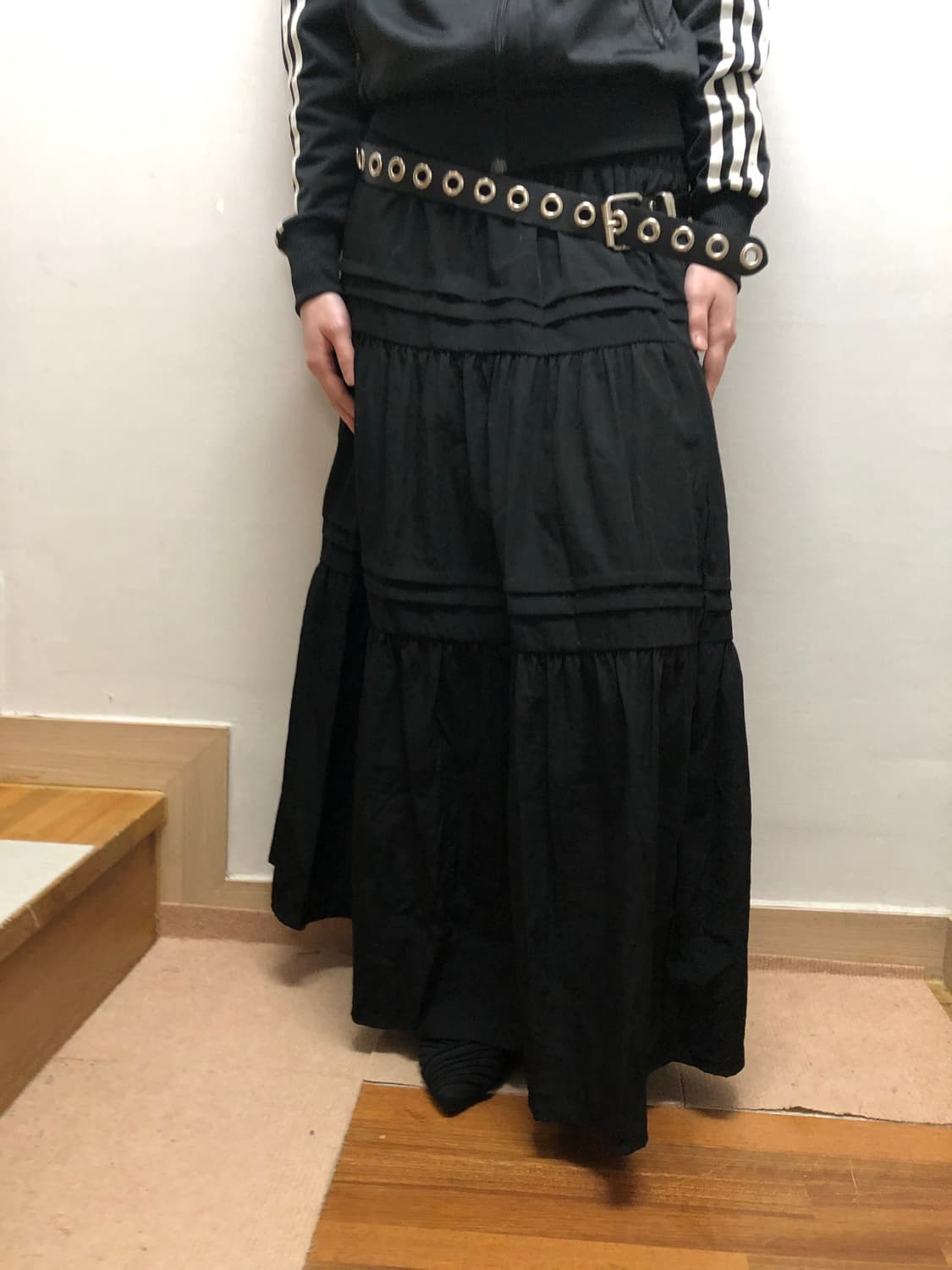빈티지 블랙 프릴 롱 스커트 상품이미지1
