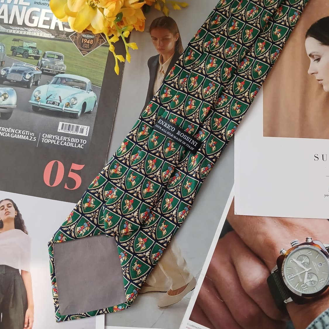 엔리코로시니 실크 그린 승마 모티브 넥타이 10cm A+등급 A18908 상품이미지3