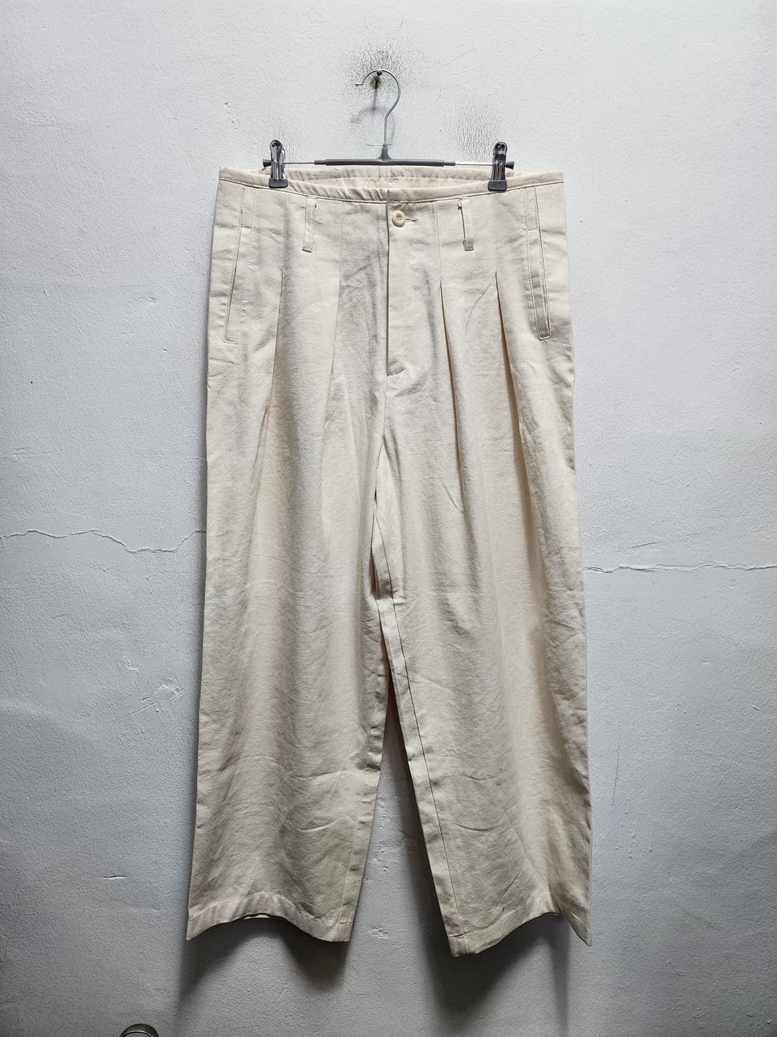 SPUSH 아이보리 투턱 와이드 면바지 상품이미지1