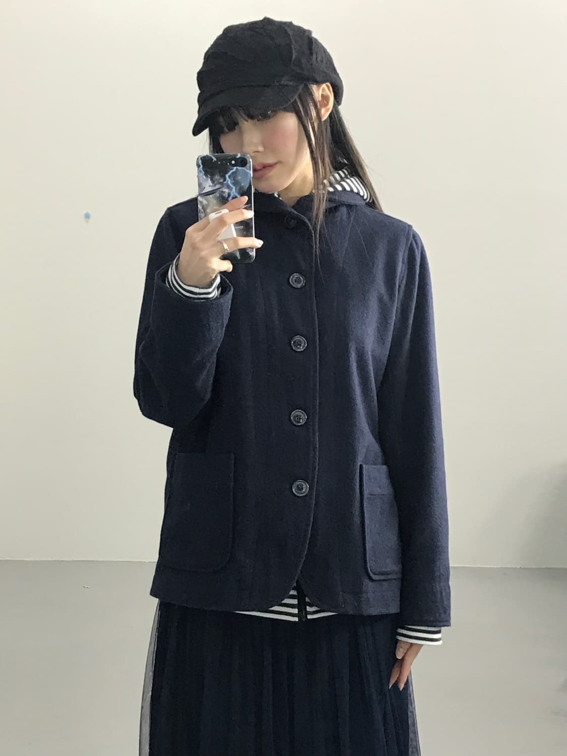 Jpn Navy Shawl Collar Wool-Blend Coat 상품이미지4