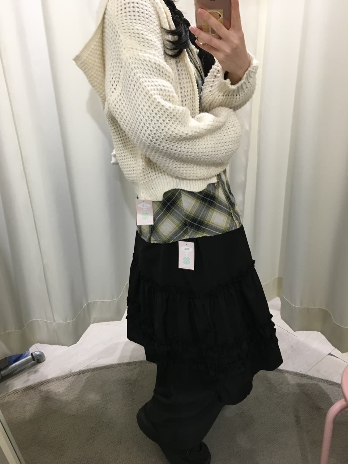 y2k 그린 체크셔츠 / 크롭 니트 후드집업  상품이미지3