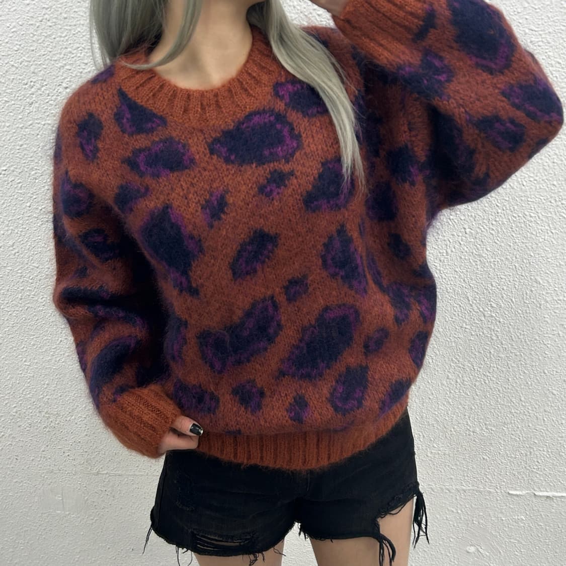 코스 퍼플호피 패턴 브릭 모헤어 니트 M 상품이미지1