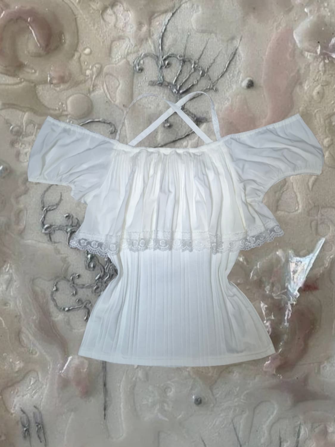 빈티지 모리걸 달빛천사 천사핏 오프숄더 블라우스 레이스 로걀탑 상품이미지6