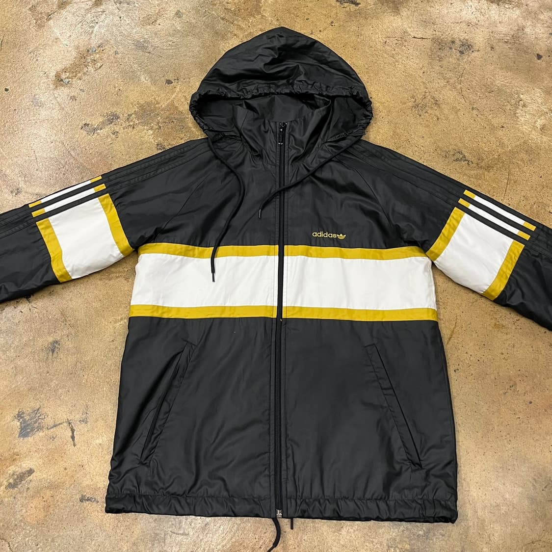 [정품/95] 아디다스 블랙 화이트 옐로우 바람막이 후드집업 b16 상품이미지3