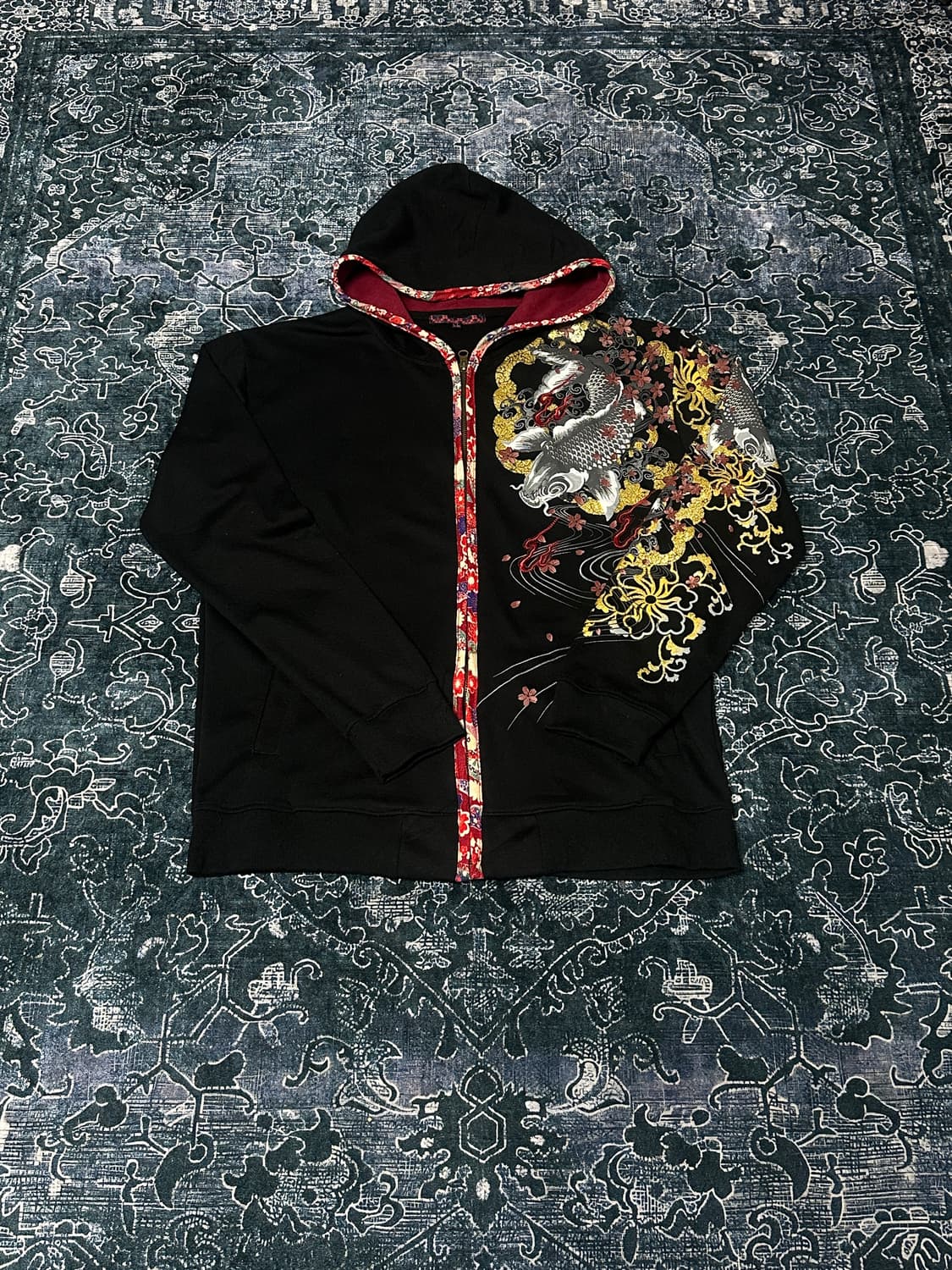 오리엔탈 드래곤 잉어 자수 후드집업 상품이미지1