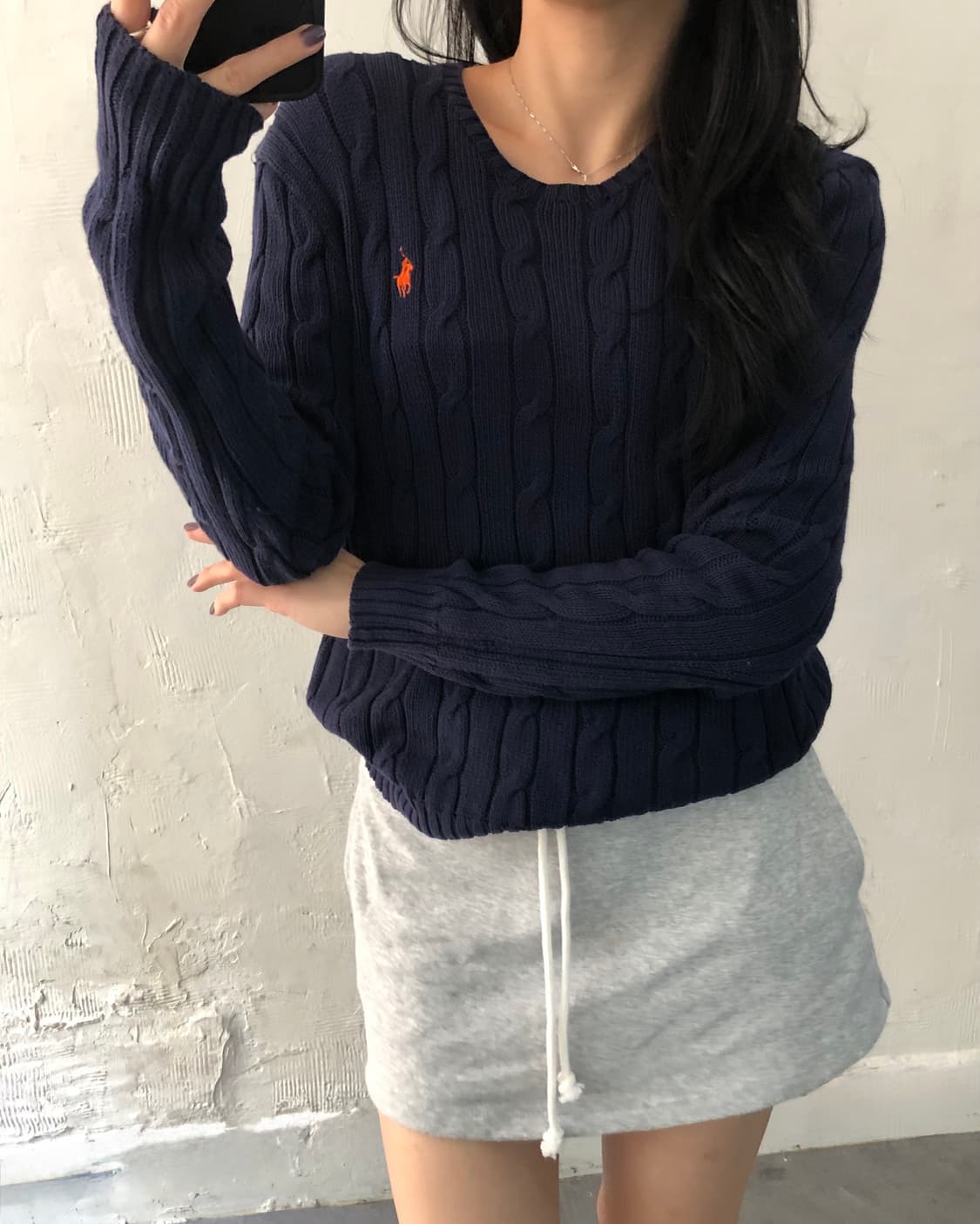 Polo 폴로 랄프로렌 신형 우먼 피마코튼 네이비컬러 케이블 니트 상품이미지2