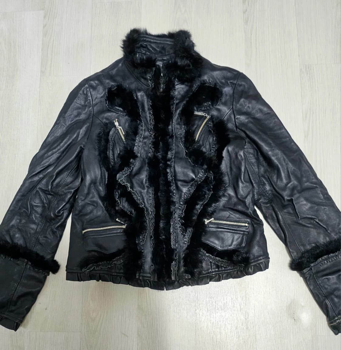 Y2k 곱창 양가죽 레더 자켓 상품이미지2