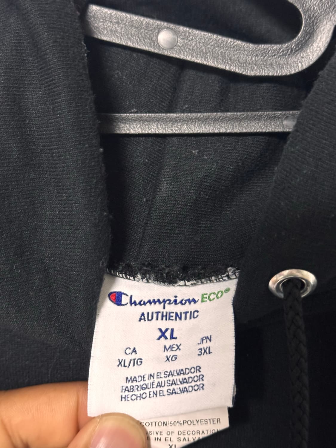 챔피온 무지 블랙 기모 후드티 상품이미지5