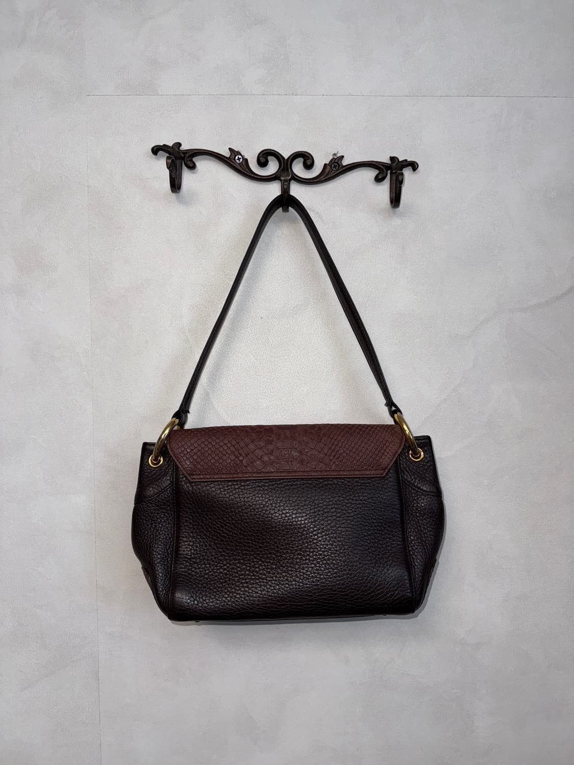 Dark brown oriental python calf fur 숄더백 상품이미지5