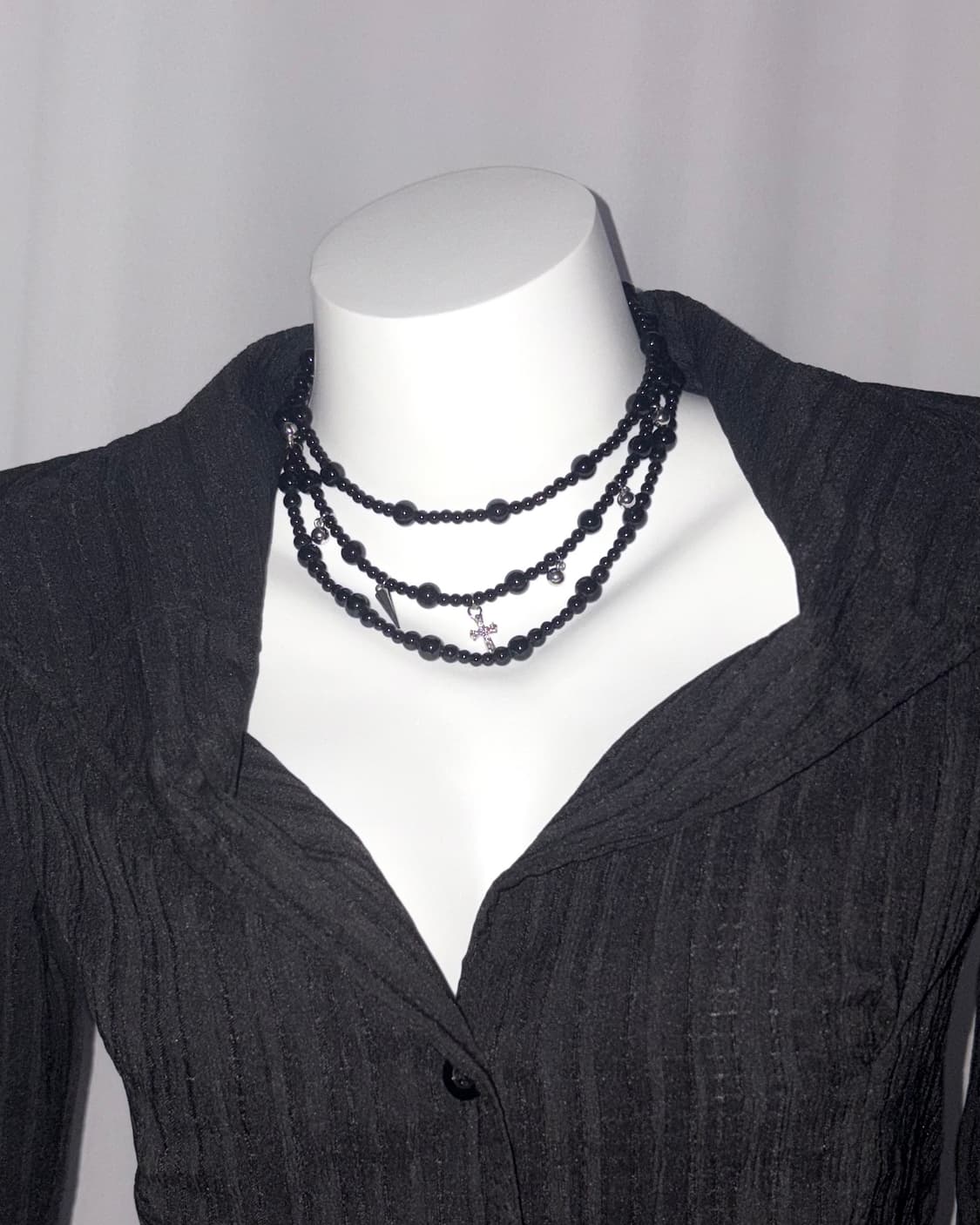 나나 십자가 비즈 레이어드 롱 초커 목걸이 펑크 고딕 상품이미지1