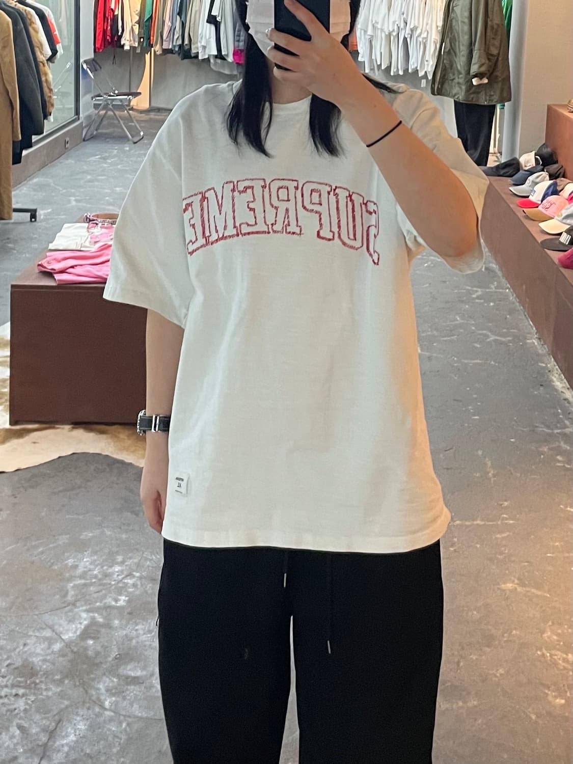 슈프림 스케치 자수로고 숏슬리브탑 화이트 반팔 H1907 상품이미지1