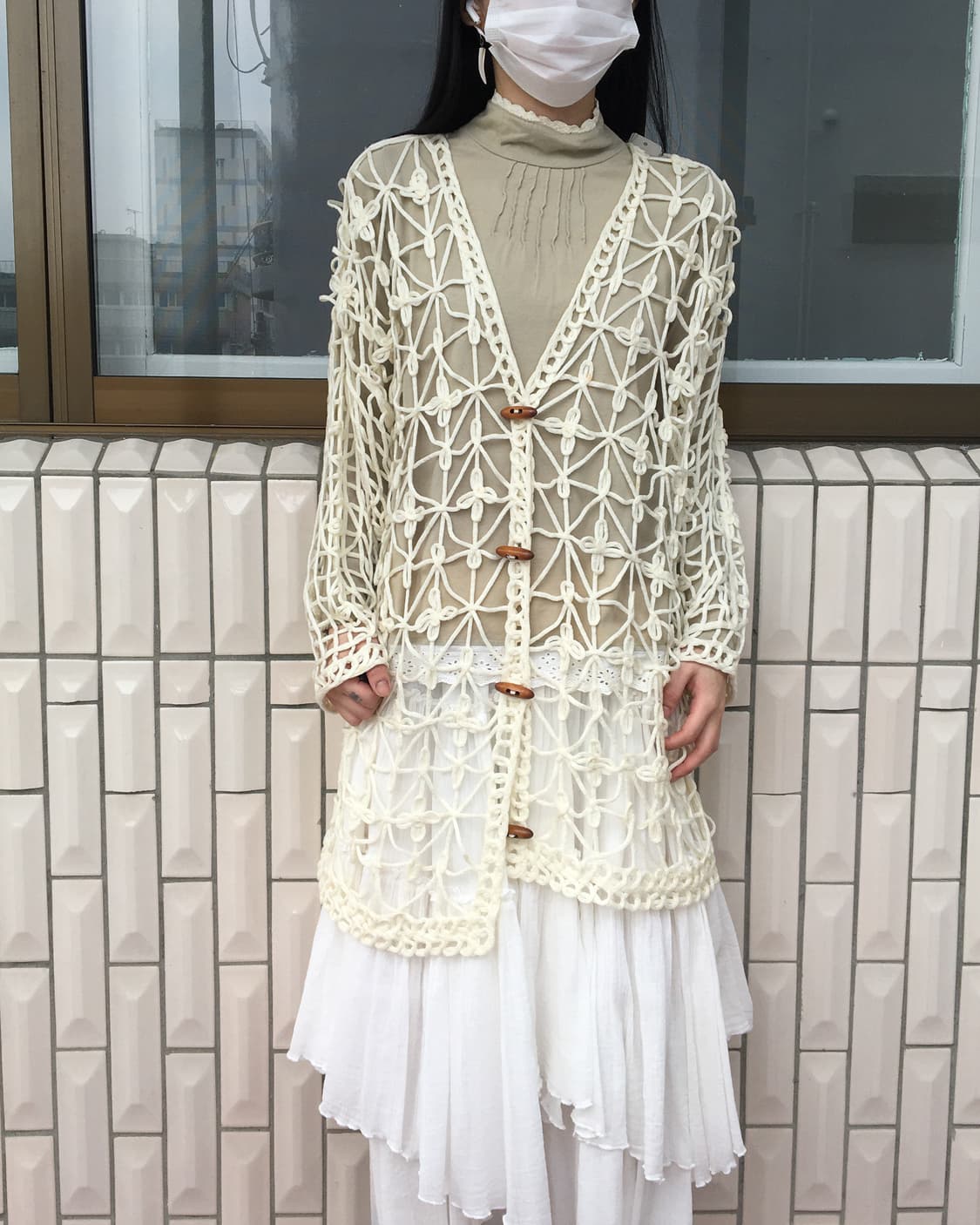 Duffel button net cardigan 상품이미지1