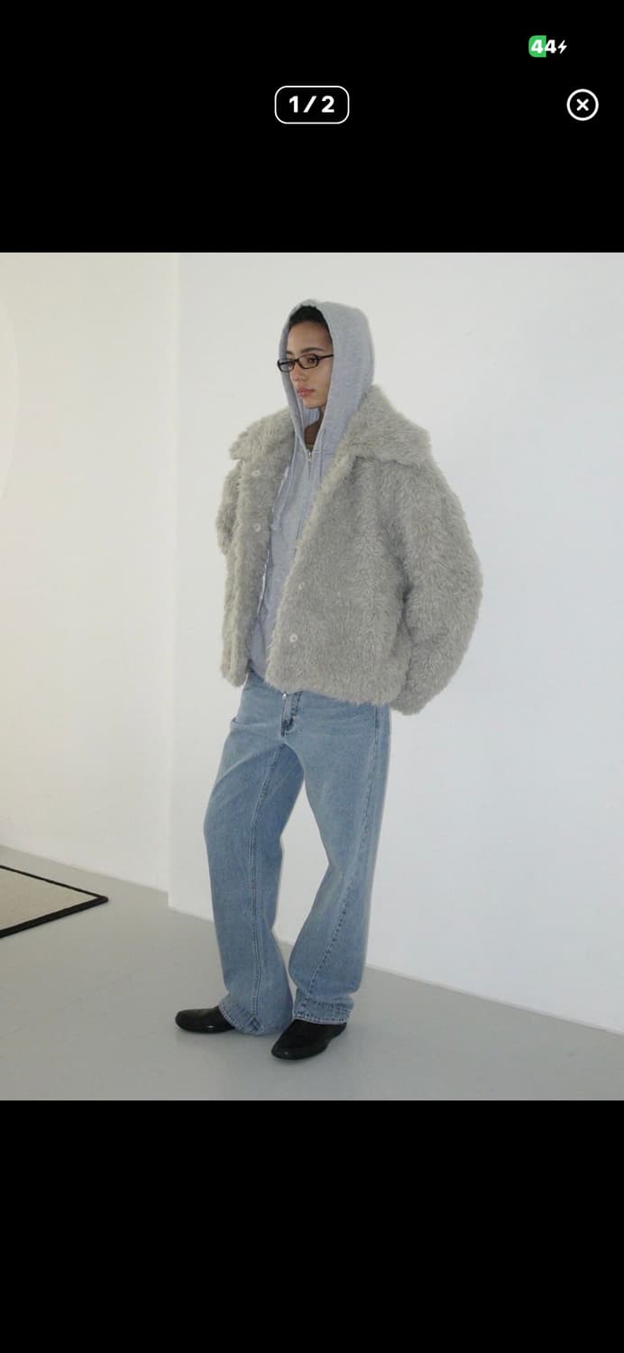 파르티멘토우먼 퍼자켓 와이드 카라 플러피 퍼 코트 라이트 그레이 상품이미지2