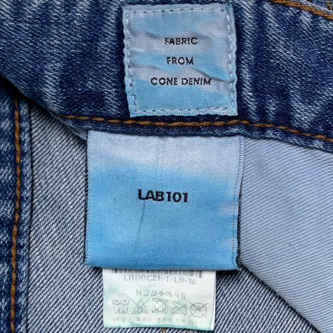 [32] LAB101 블록 워싱 슬림핏 데님팬츠 상품이미지6