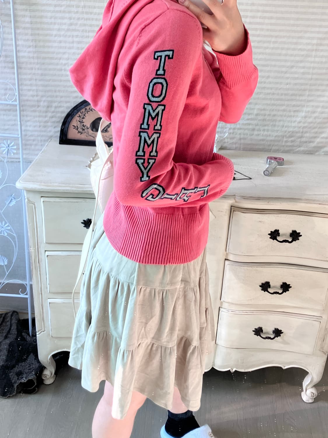 jpn vintage 타미걸 코랄핑크 버튼 후드 니트 상품이미지2