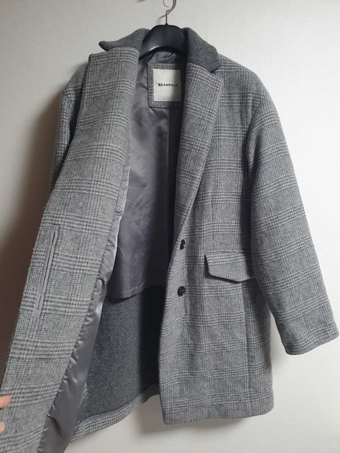 빈폴 여성 울 캐시미어 체크 싱글 코트 그레이 90 상품이미지2