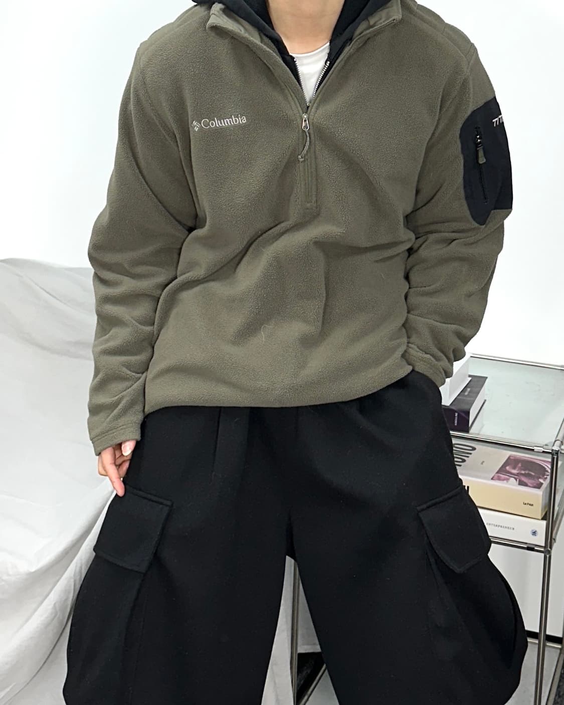 콜롬비아 카키 플리스 하프집업 M 상품이미지2