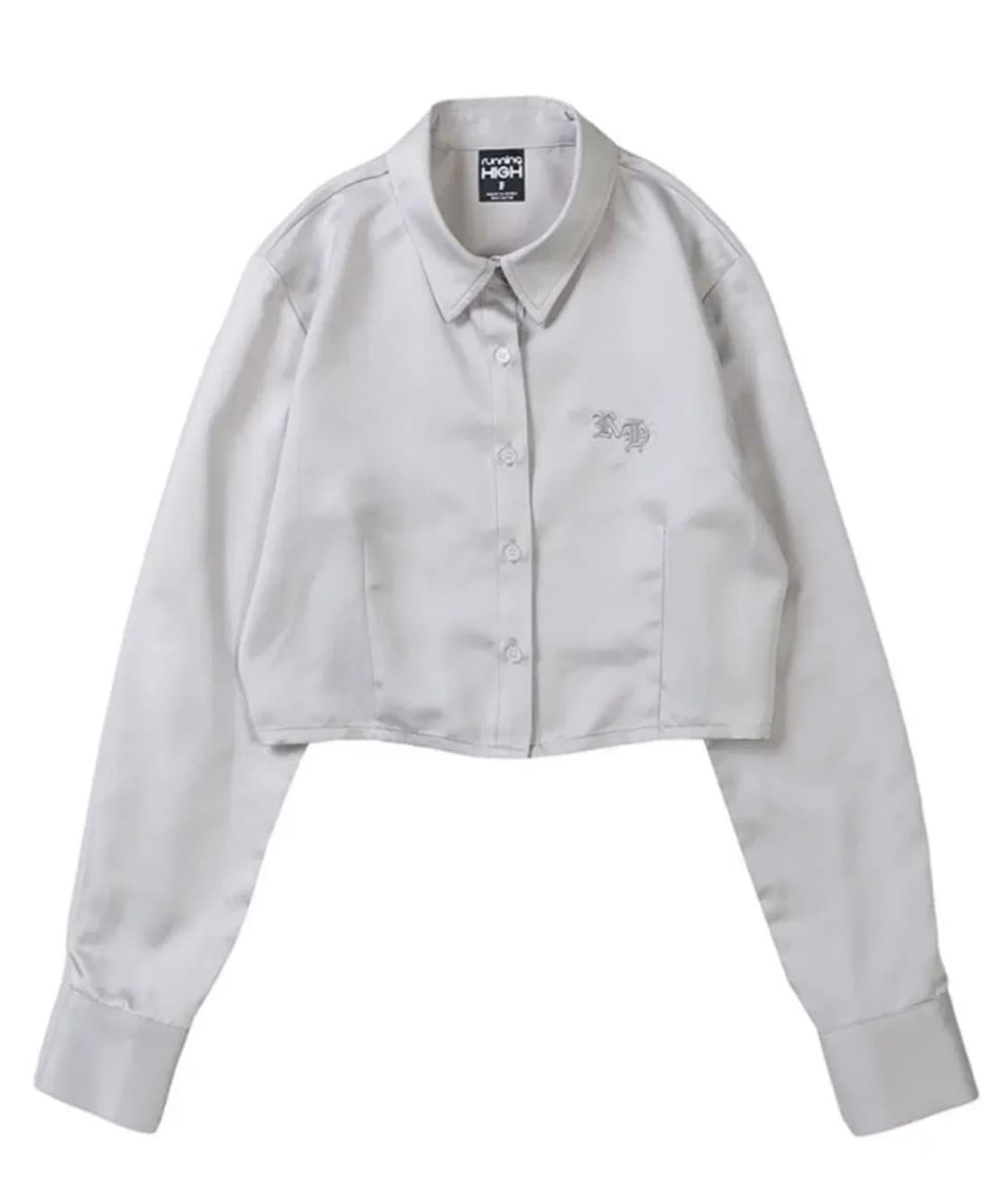 공홈품절 7.2>2.5) 러닝하이 RH 로고 새틴 크롭 셔츠 라이트그레이 상품이미지1
