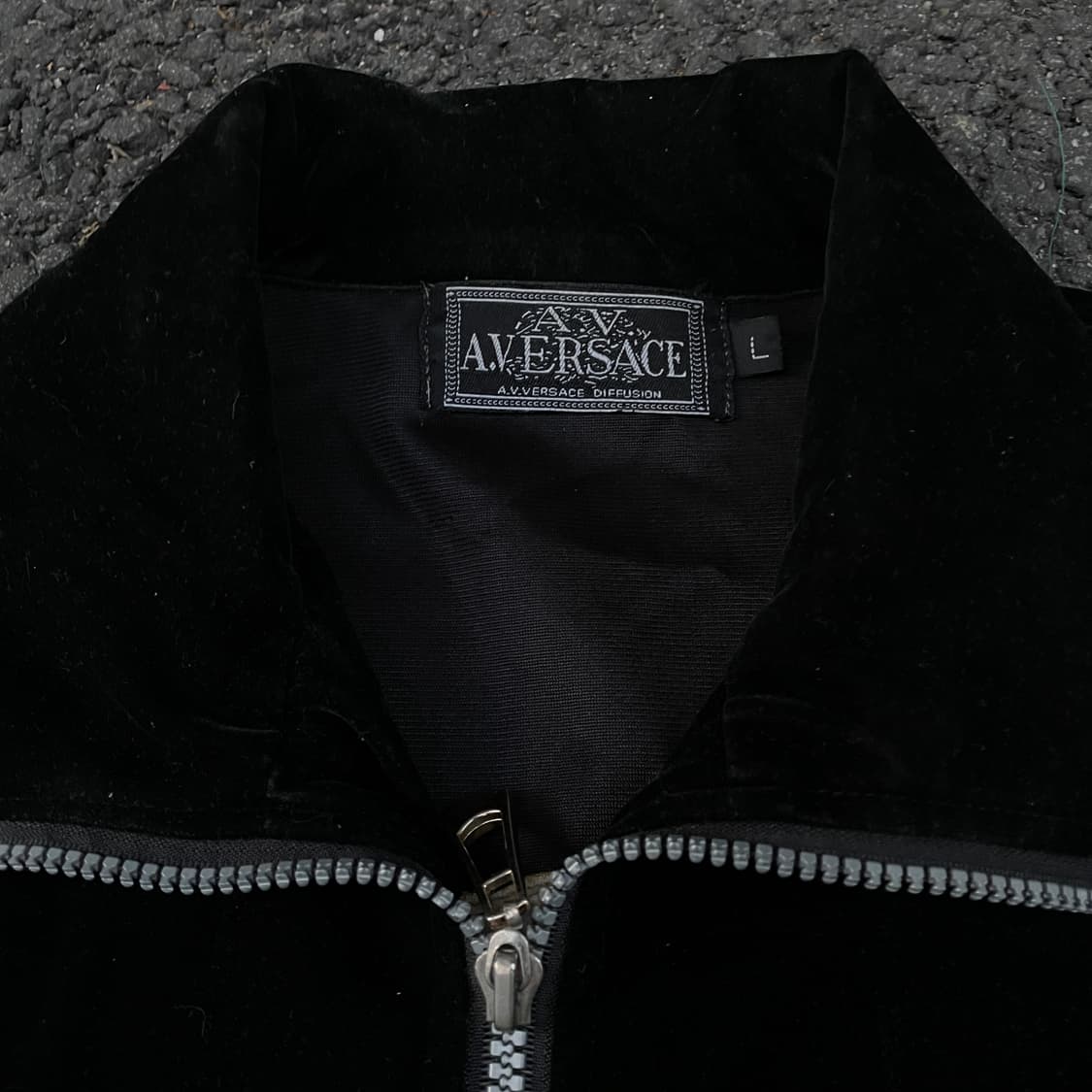 90s 베르사체 메두사 스웨이드 벨벳 사틴 블루종 올드스쿨 자켓 XL 상품이미지7