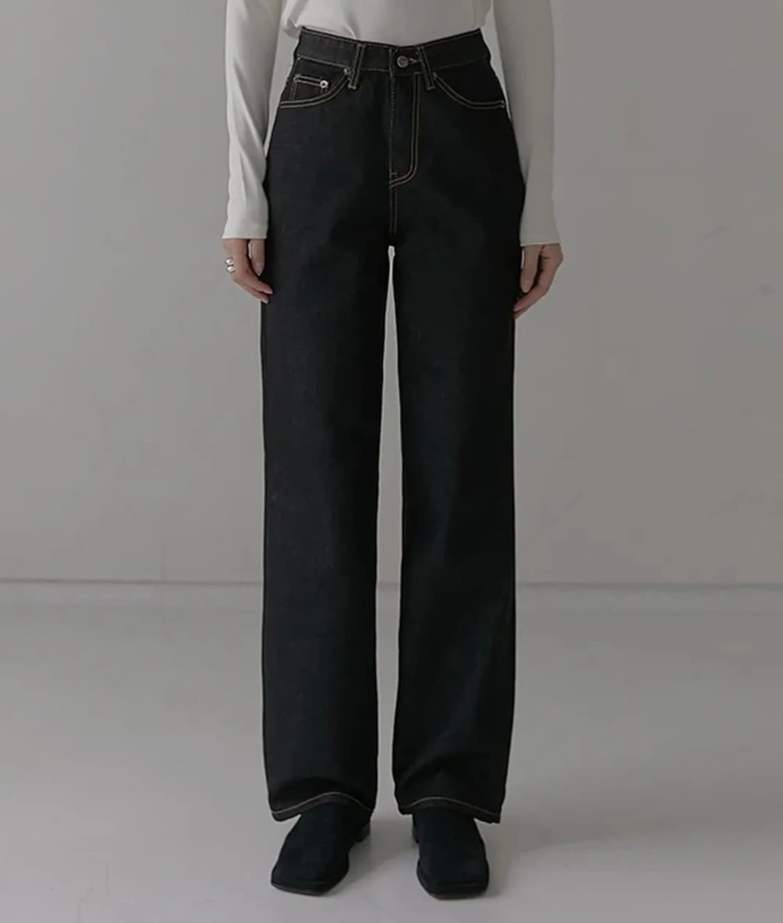 밀리언코르 9306 셀비지 논이염 블랙 세미와이드 데님 상품이미지1