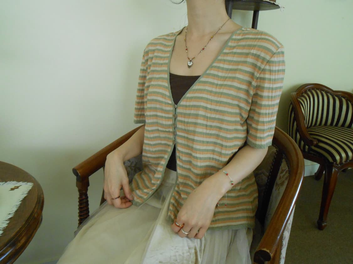 캔디 스트라이프 단추 반팔 가디건 상품이미지1