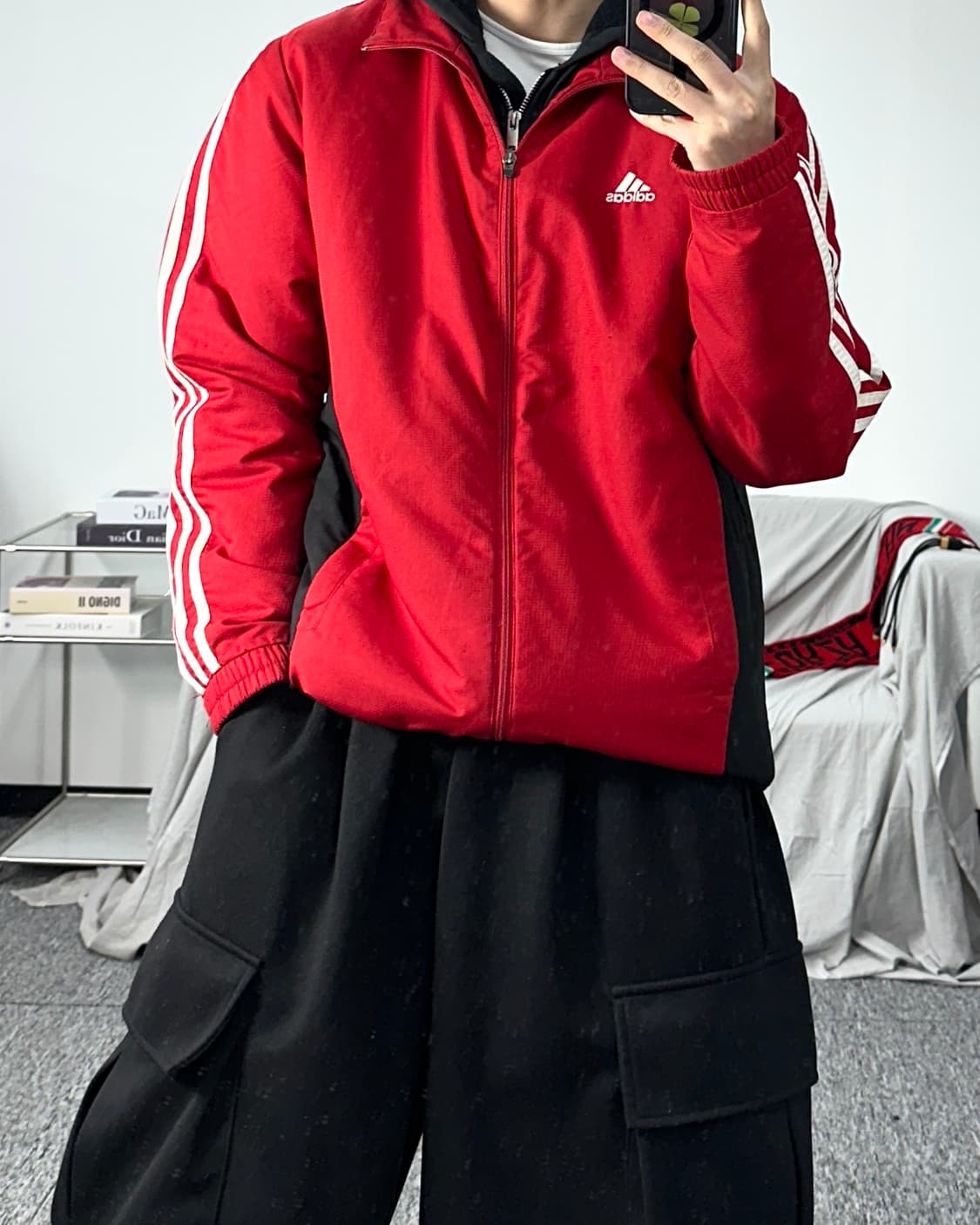 아디다스 올드스쿨 레드 블랙 바람막이 점퍼 M 상품이미지3