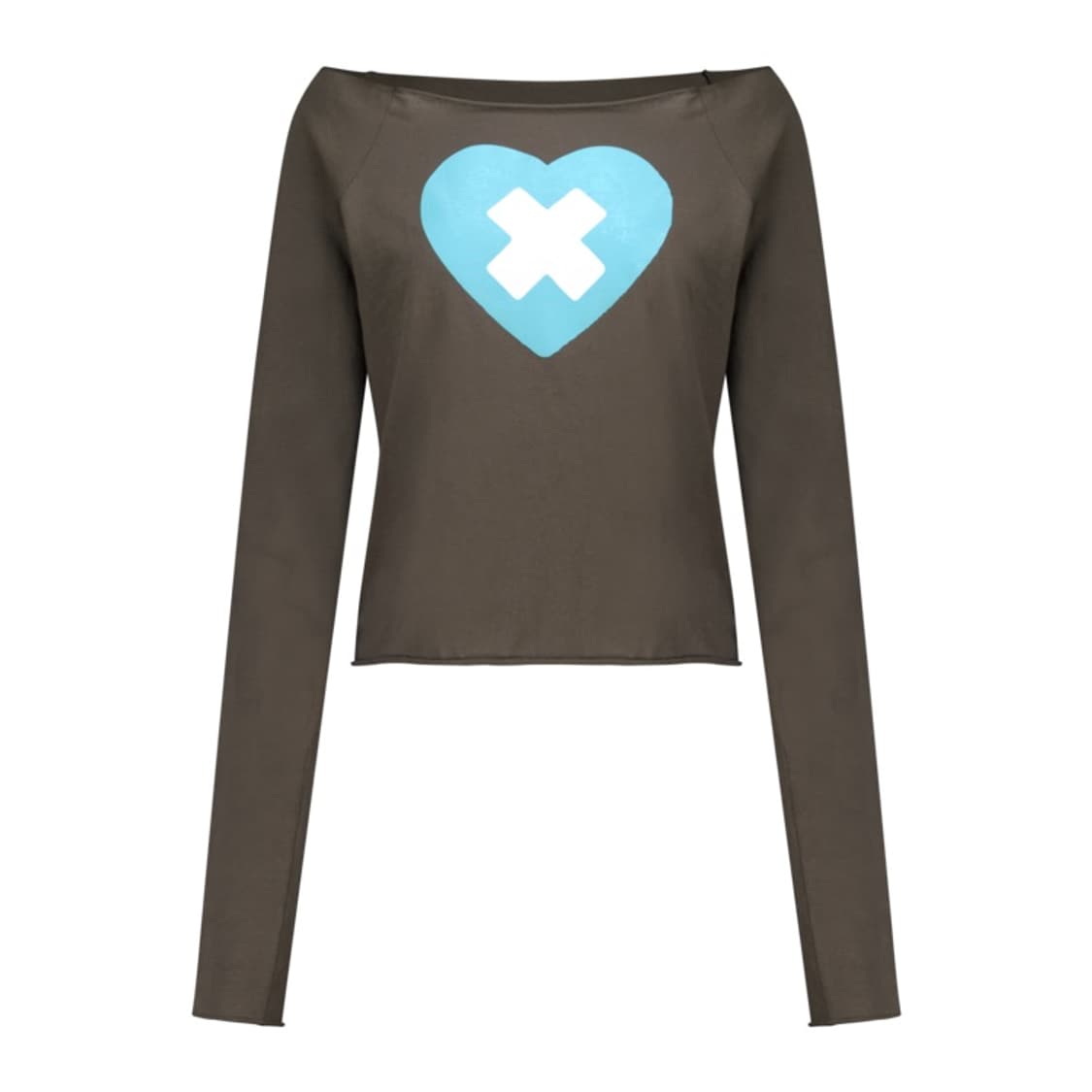 샵페어리 크로스 하트 컷 오프 티셔츠 브라운 상품이미지1