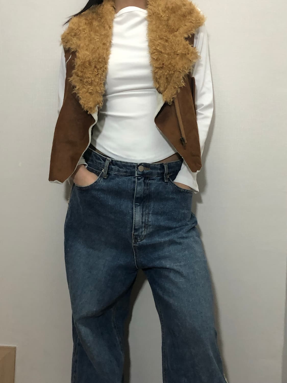 빈티지 브라운 퍼 베스트 상품이미지1