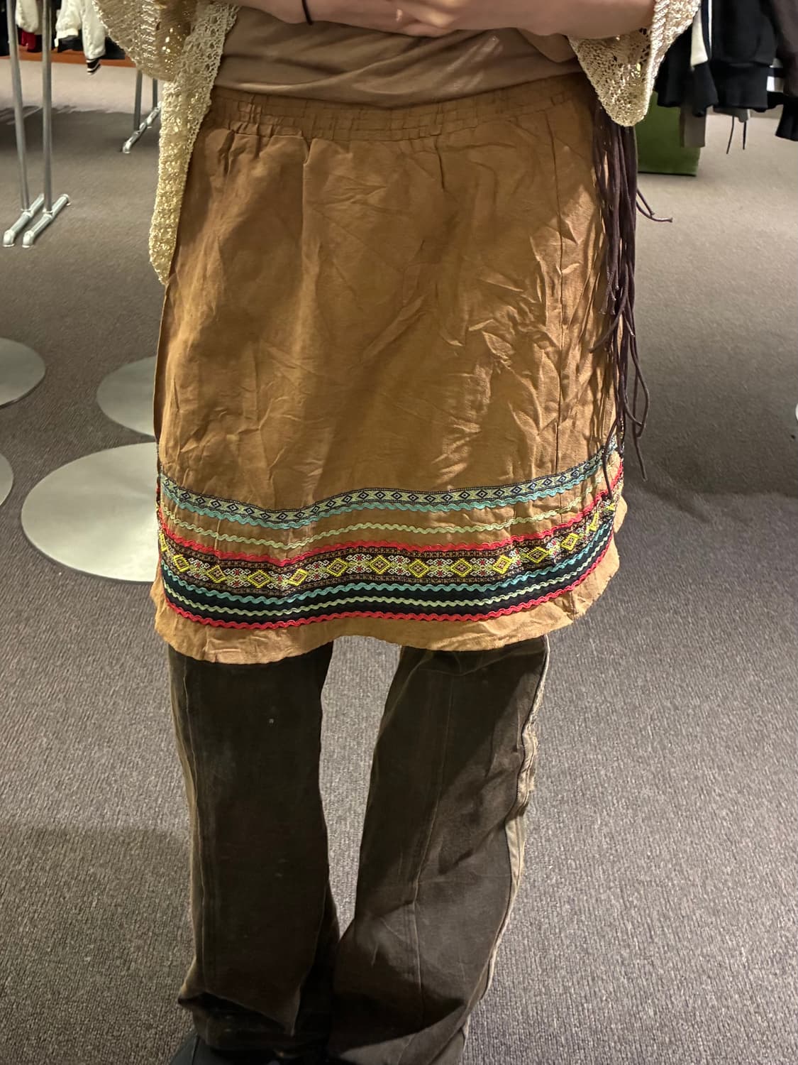 OS)Japanese vintage 자수 디테일 브라운 미니 스커트 상품이미지1