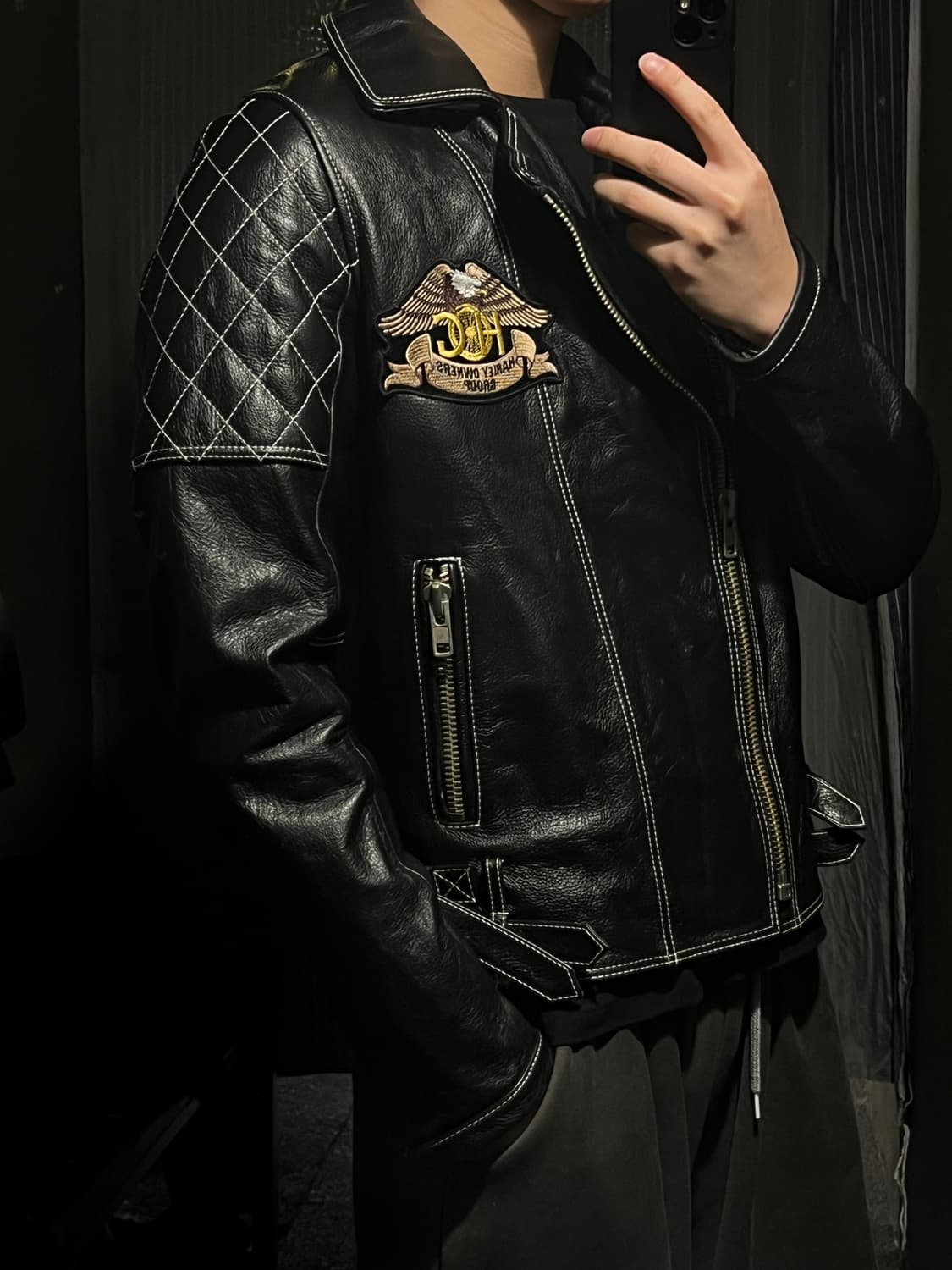 난카이 블랙 스티치 숄더패드 양가죽 램스킨 투웨이 라이더자켓 레더자켓 상품이미지10