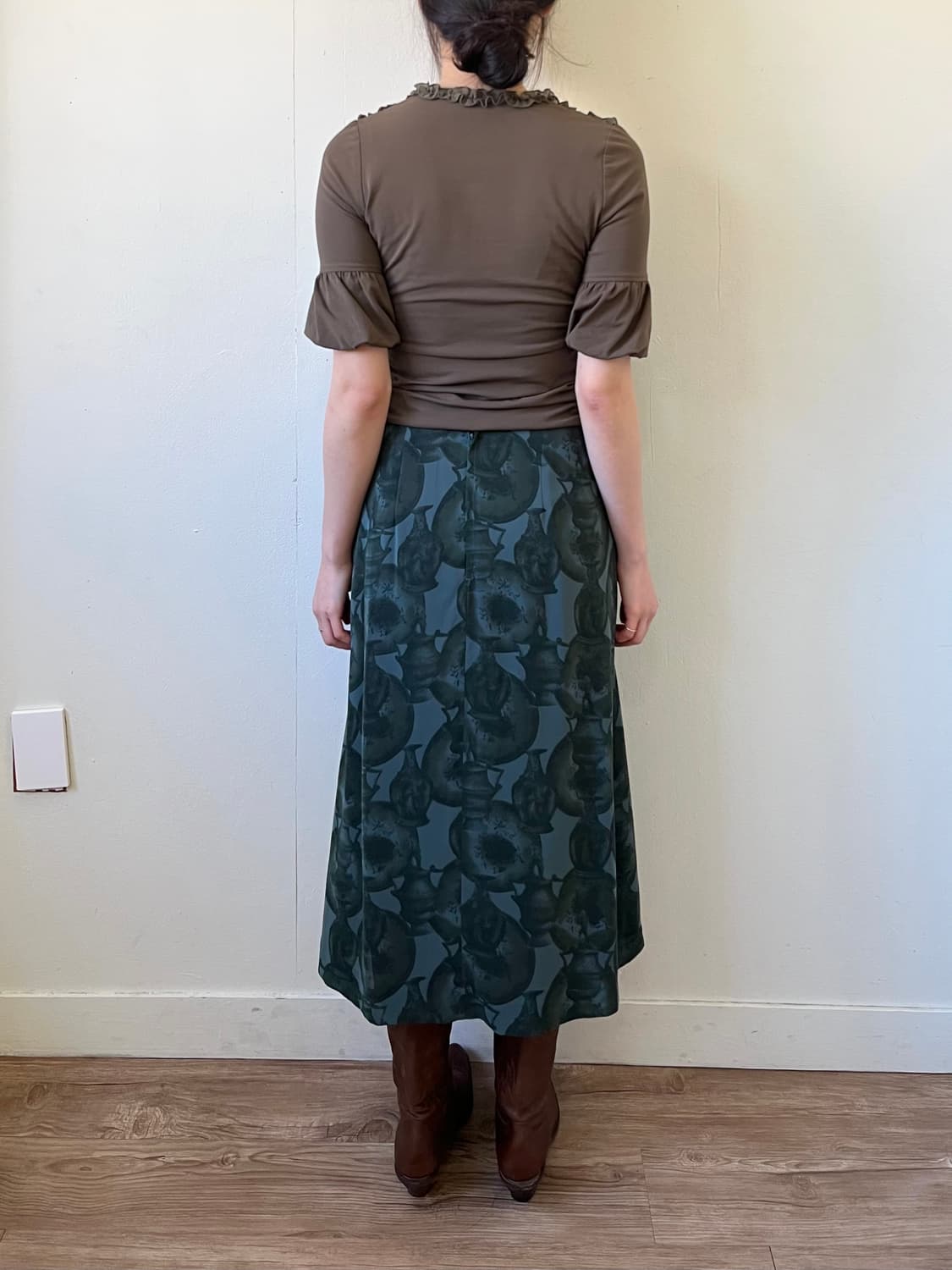 Japan vtg 그린 아트 스커트 상품이미지9