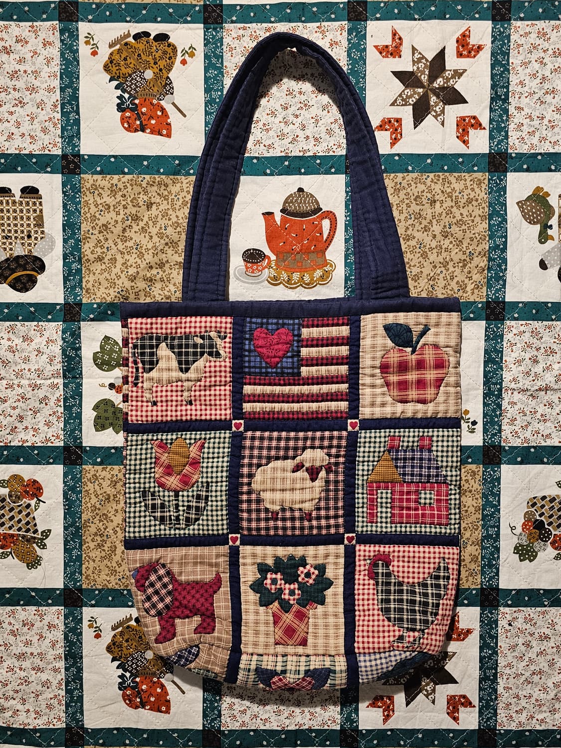 네이비 패치워크 동물농장 숄더백 상품이미지2